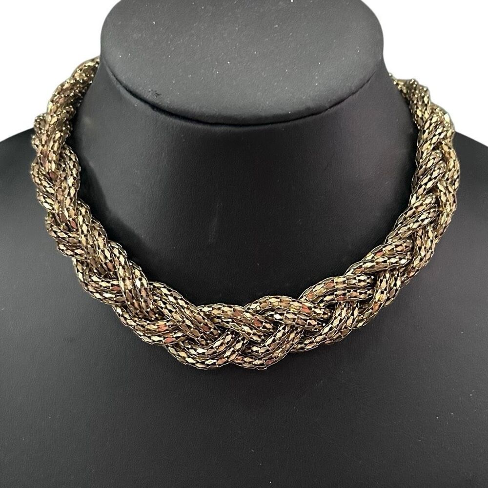 Express Statement Necklace Women's 16" Gold-tone Chunky Braided Mesh Chain